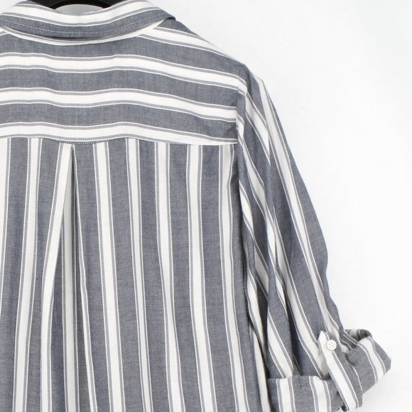 Style & Co Womens Shirt Top Plus 0X Blue Striped Button-Up Long Sleeve Rayon - Picture 6 of 7